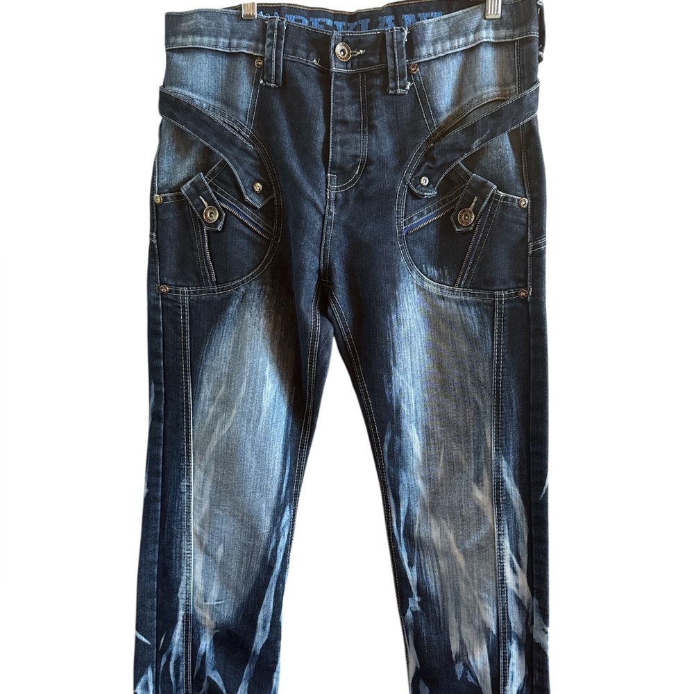 Peviani Denim Vintage 2000s‎ Y2K Straight Leg Streaked Jeans Waist 34 Hardware